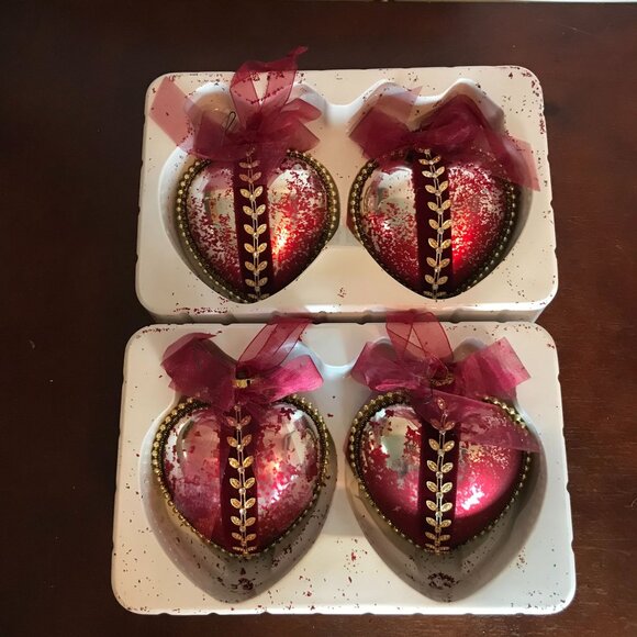 DILLARDS XMAS Red Large 5" GLASS HEARTS ORNAMENT LOT  2 BOX - Picture 11 of 12